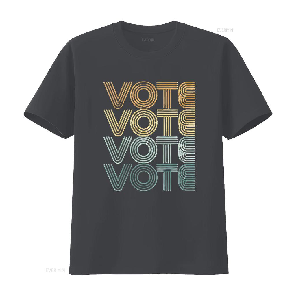 Mens Retro Vote Vintage Colors Round Neck T Shirt Black 4X Large vintage Washed homme streetwear Comfortable Soft Versatile