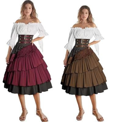 Rönesans korsan elbise seti, kadın retro ortaçağ kıyafeti, Cadılar Bayramı partisi rol yapma ve steampunk sahne etkinlikleri için uygundur