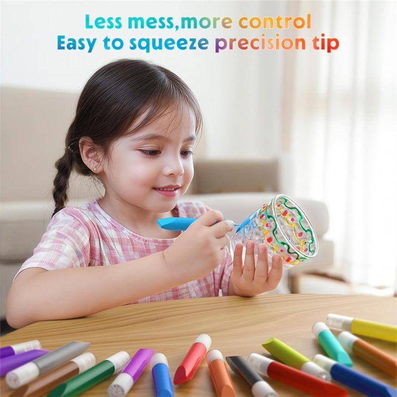 C-Convenient-48 Pcs Suncatcher Paint Pens For Kids Stained Glass Window Art Paint Pens Suncatcher Paint Crafts Sets For Kids