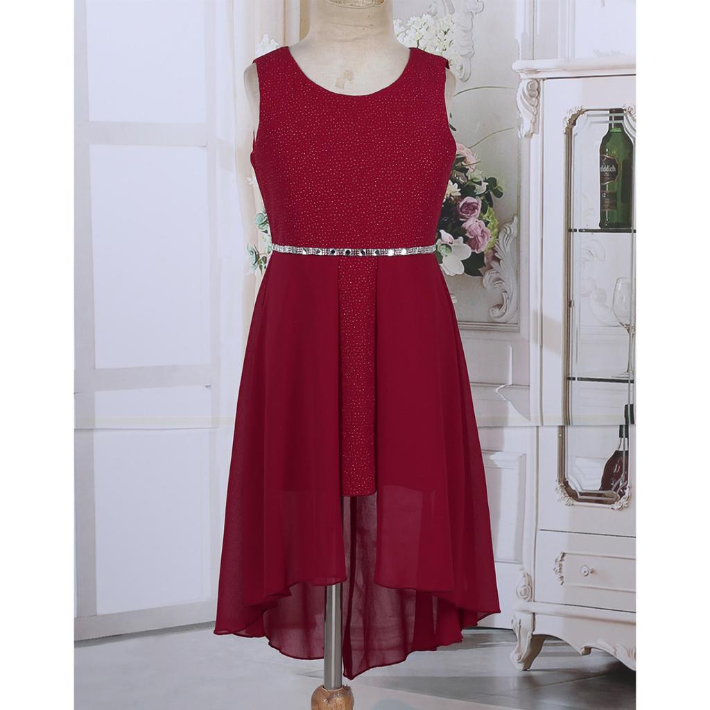 Kids Girls Sequins Chiffon High-low Pageant Wedding Bridesmaid Summer Party Flower Girl Knee Length Dress