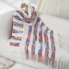 Moda Donna Colorato a Righe con Cappuccio Maglia Frange Mantella Scialle Maglione Pullover Largo da Donna