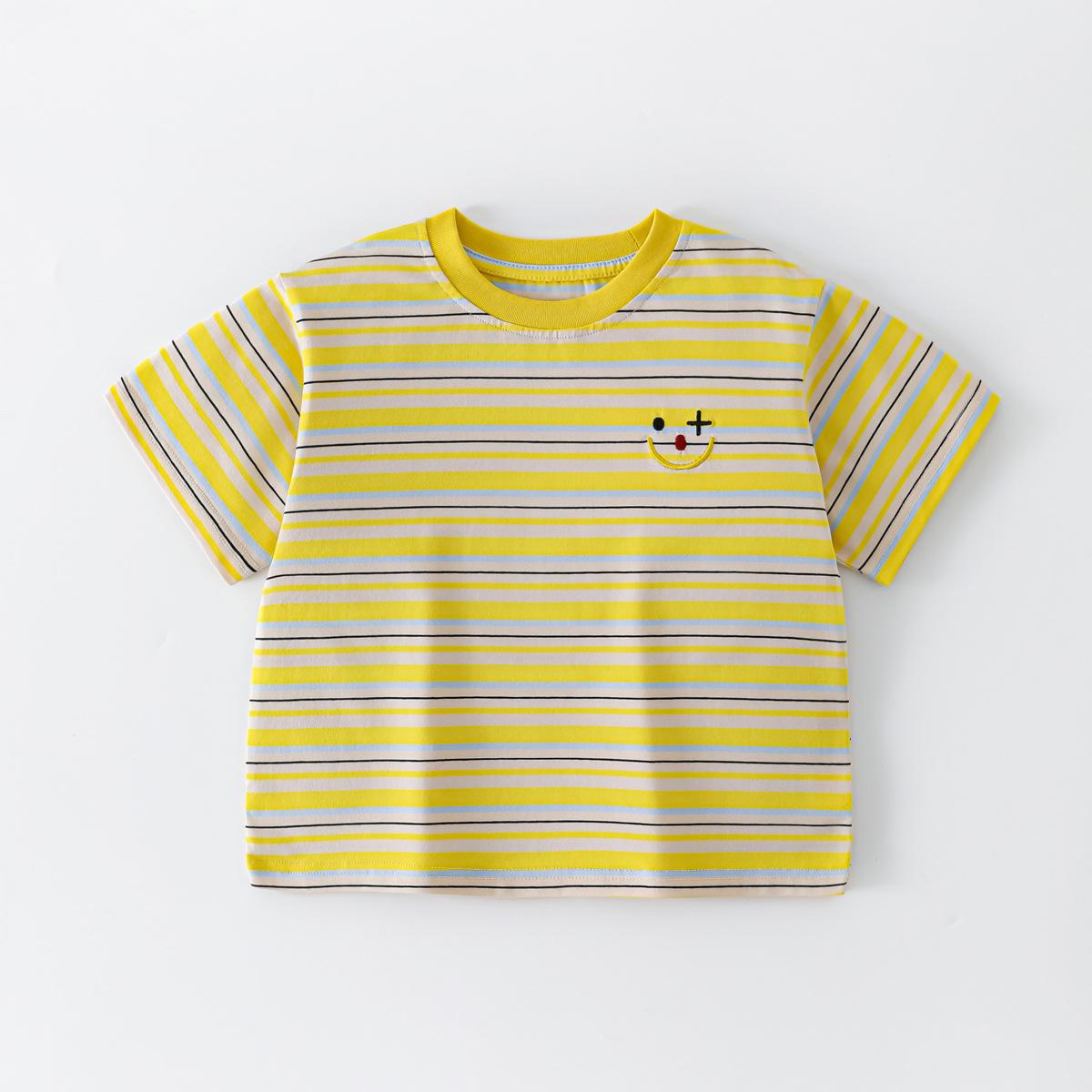 Beiteng Kids Striped Summer T-shirt - Korean Style Short-Sleeve for Boys & Girls 150 cm жёлтый
