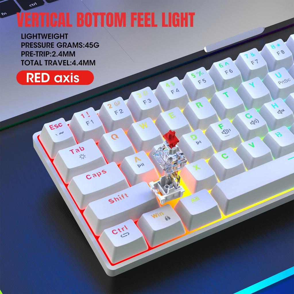 RGB Backlit 61-Key Mechanical Gaming Keyboard with Hot-swappable Red Switches and Full-key Anti-ghosting, Perfect for Office and Gaming.