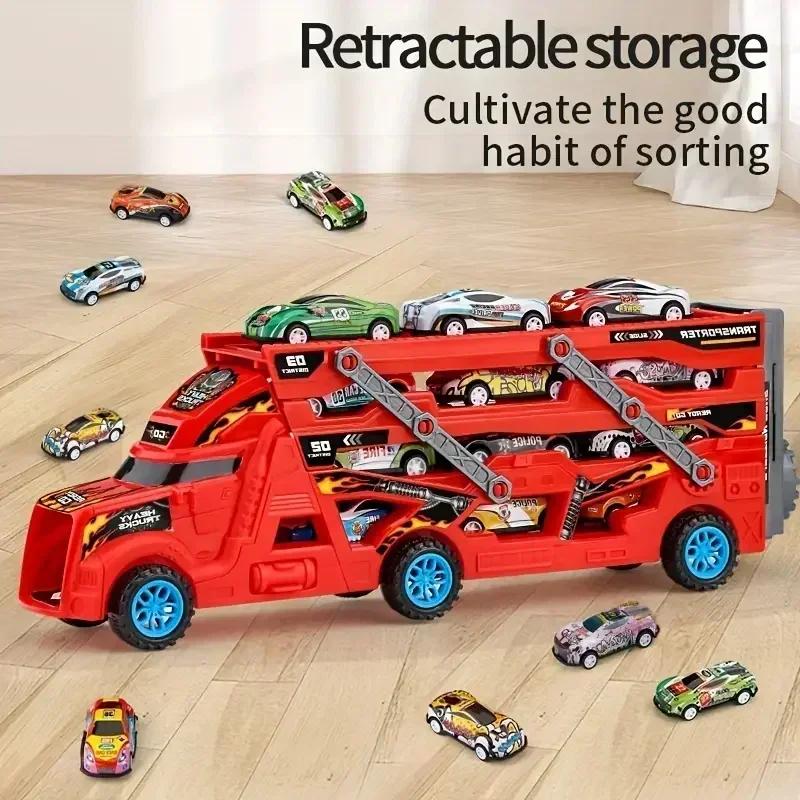 Large Kid Truck Deformation Transporter Car Playthings Models Learning Miniature Folding Track Racing Vehicle Boys Girls Birthday Present