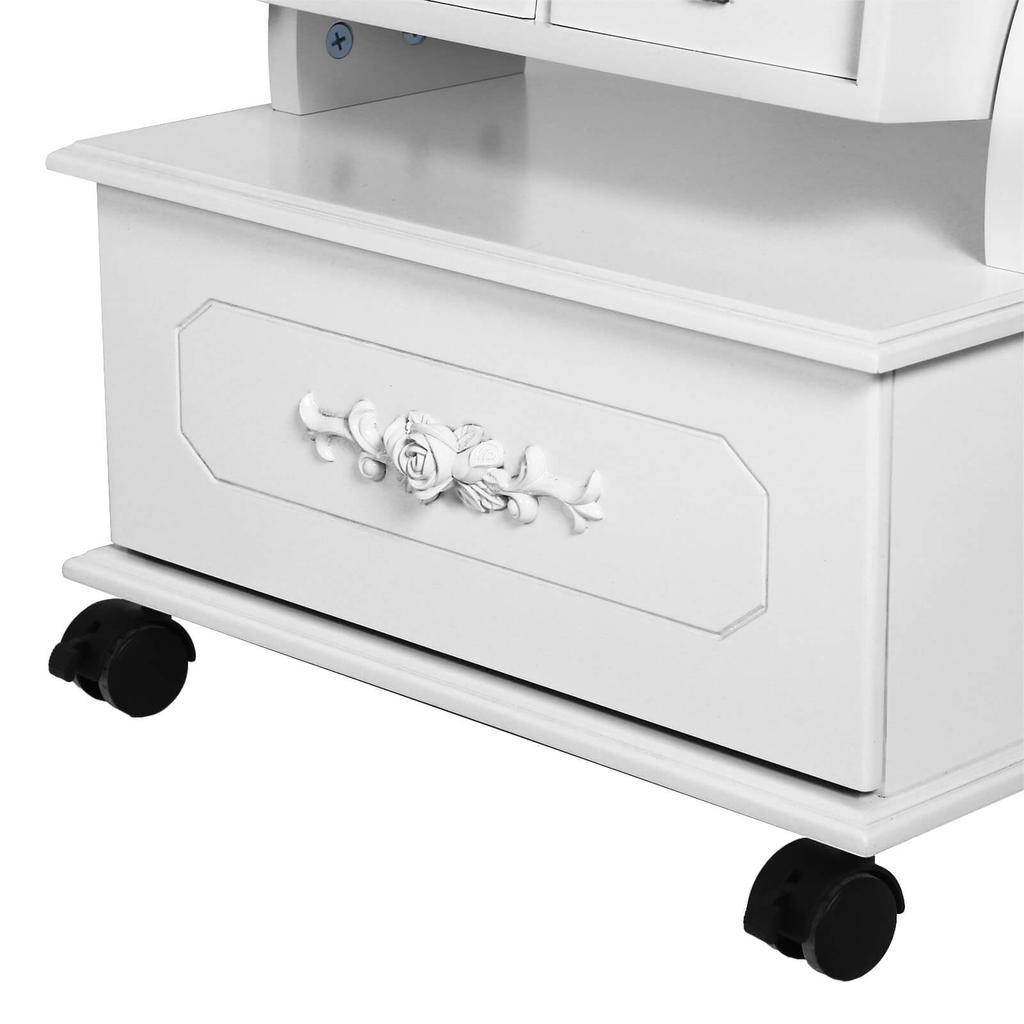 Songmics JBC61W Jewellery Cabinet with Wheels and LED Lighting, Lockable, White