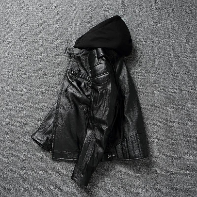 Veste de moto lourde de taille chinoise, manteau de motard de club, veste en cuir de vache véritable, vêtements d'équitation à capuche amovible pour hommes, veste en cuir pour hommes
