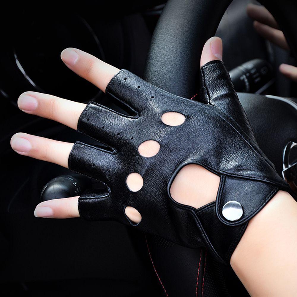

Cute Black Fingerless Gloves Hot PU Leather Driving Half Finger Gloves чёрный