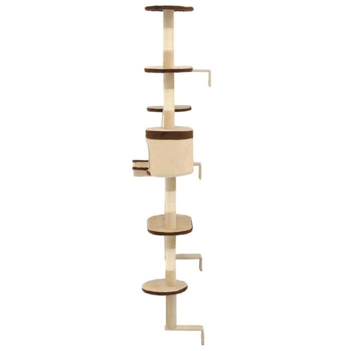 VidaXL Arbre à chat en sisal Montage mural 194 cm Beige et marron