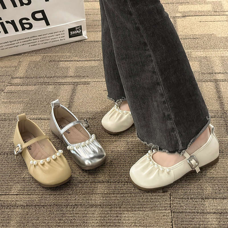 Retro Xiaoxiangfeng Silver Mary Jane Women's Shoes Spring and Summer New Light Mouth Soft Sole Single Shoes with Skirts Evening Shoes
