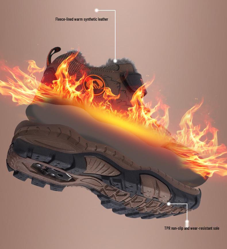 2025 Winter Boys' Non-Slip Large Cotton Shoes with Velvet Lining