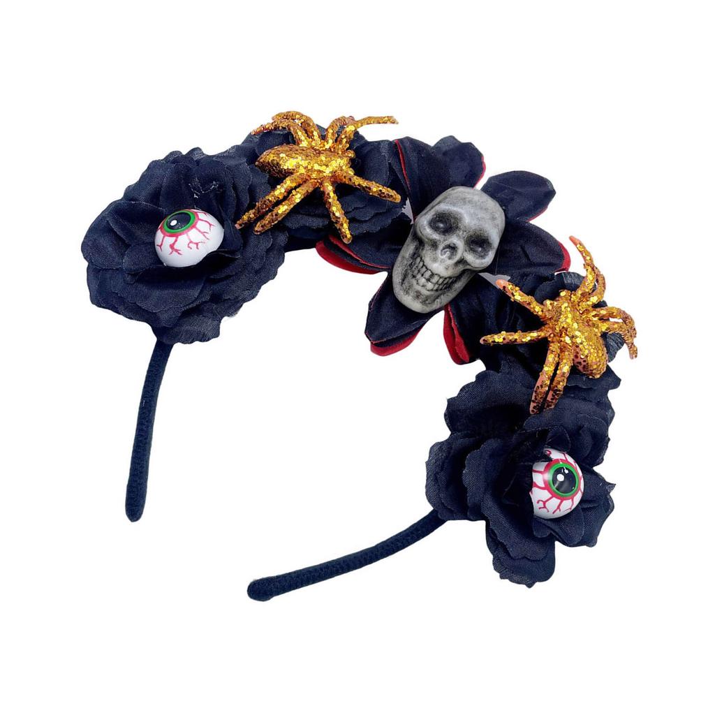Halloween Theme Headband Day of The Dead Skull Flower Veil Hairband Cosplay Costume Headpiece Women Festival Hair Decors