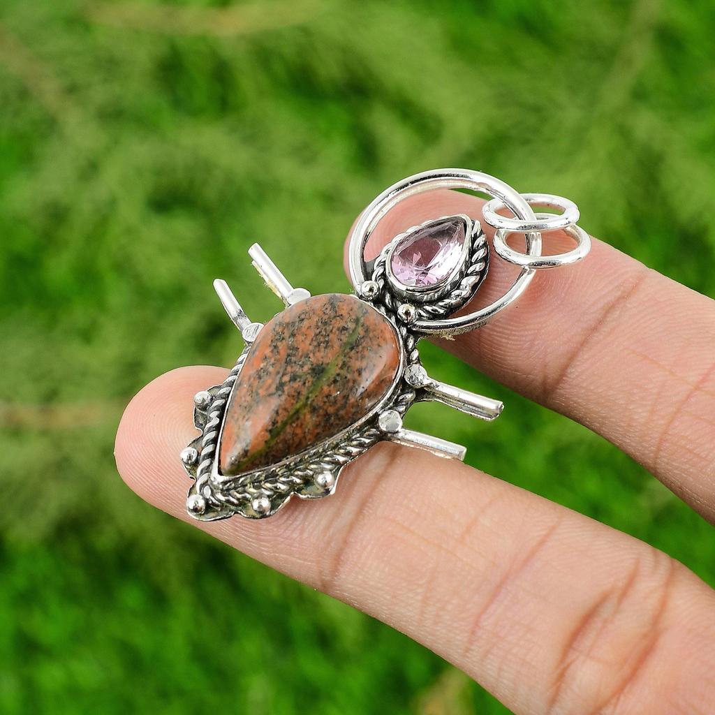 Gift For Her 925 Sterling Silver Natural Grass Garnet Gemstone Jewelry Pendant