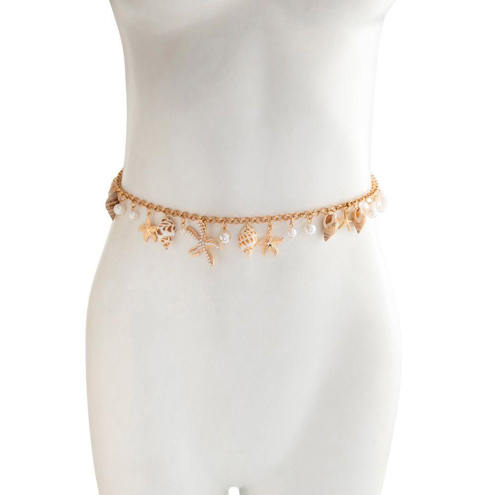 Imitation Pearl Shell Starfish Waist Chain Adjustable Bikini Body Chain  Beach