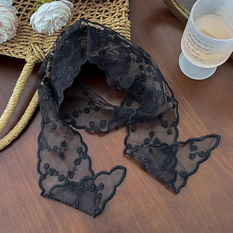 Women's French Retro Black Polka Dot Silk Scarf - 2025 High-End Layered Ribbon Hair Tie & Square Scarf Accessory