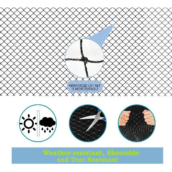 Safety Cat Netting-Cat Anti Fall Netting,Garden Net Anti Bird Net with Wire Reinforce,Bite Resisant Cat Net Fence for Balcony