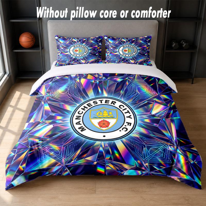Manchester City Design Bett Bettwäsche Set 1 Bettbezug + 2 Kissenbezüge Weich Atmungsaktiv Haushalt Bettwäsche