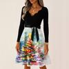 Women's Casual Fashion V Neck Long Sleeve Christmas Printed Party Vintage Long Dresses