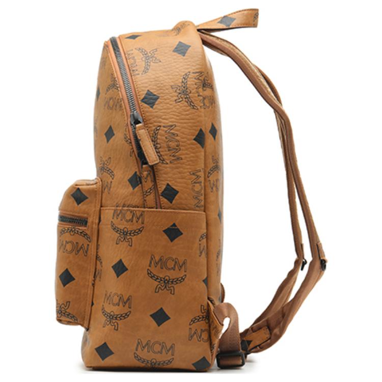 MCM Maxi Large Logo Design Monogram Print Classic Studded Coated Canvas Backpack Unisex backpack Brown Cognac MMKDAVE01CO001