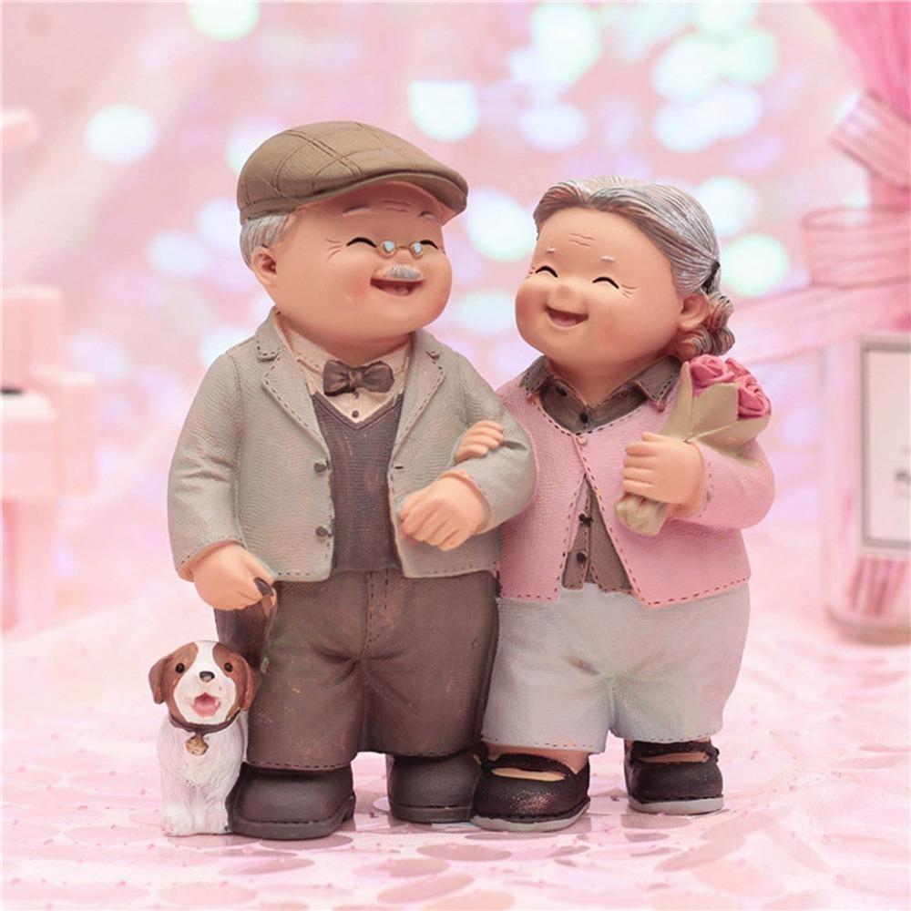 Colorful Grandpa Grandma Cake Making Statue Bedroom Tabletop Ornament flower