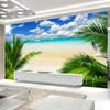 3D Beach Poster Photo Wallpaper Blue Sky White Clouds Coconut Tree Seascape Wall Painting Living Room Sofa Bedroom Mural