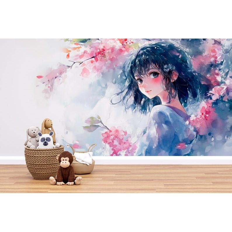 Watercolor Anime Girl tapestry 75x100 чёрный