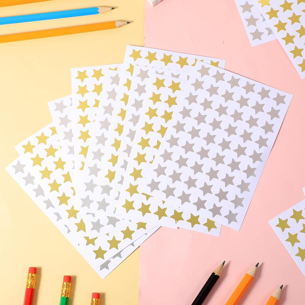 2160PCS Silver Gold Star Stickers, 40 Sheets Gold Star Stickers for Kids Reward 1.m/0.5 Inch Small Stars Sticker Mini Incentive Stars Sticker for Kid