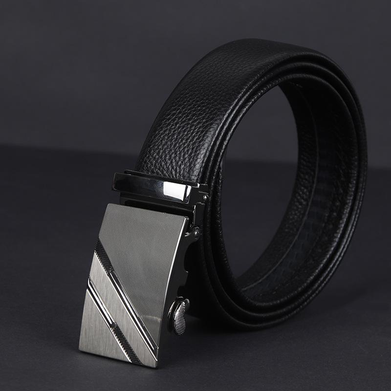 

Men s leather belt - genuine leather automatic buckle, business formal top grain cowhide belt 110cm чёрный