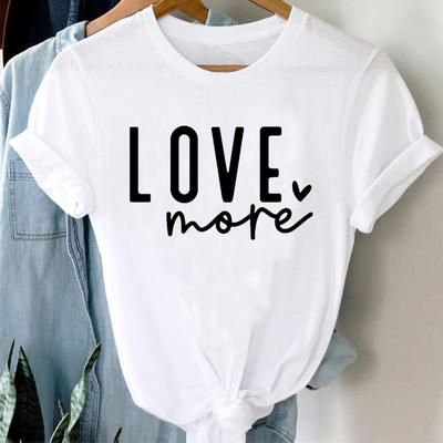 (Asian Size) Women Love Letter Style 90s Trend Cute Print Lady Short Sleeve Tee Top Clothing Casual Fashion Tshirt Female Graphic T-shirt