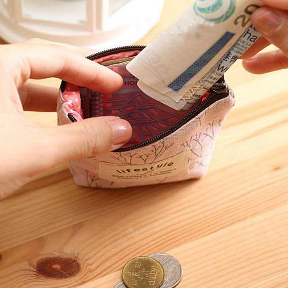 New Korean Style Card Holder Change Pouch Floral Print Zipper Coin Purses Flower Canvas