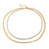 18K Gold European-American Luxury Tennis & Snake Chain Double-Layer Necklace - Stainless Steel, Waterproof, Versatile Clavicle Accessory