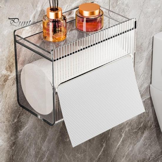 Toilet Tissue Box Storage Organizer with Top Shelf Transparent Large Capacity Wall Mounted Paper Drawer Toilet Roll Paper Storage Rack