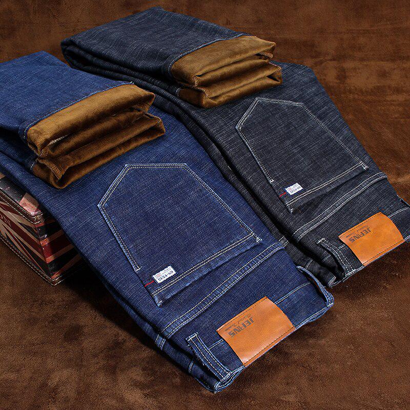 Blugi de iarnă pentru bărbați, calzi, cu croială slim, pantaloni denim, bărbați, pantaloni groși, mărime mare, blugi pentru bărbați, negri, albaștri