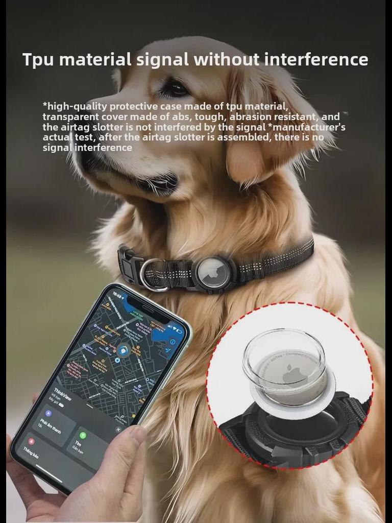 Reflective Waterproof AirTag Dog Collar with Transparent Cover & Anti-Lost Locator
