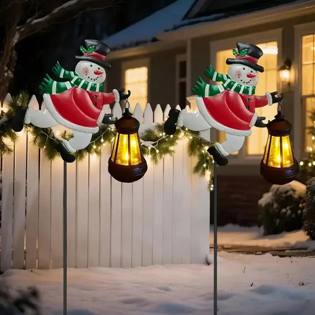 Christmas Patio Decorations, Solar-powered Christmas Snowman Lights, Warm-colored Lights