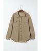 Azura Exchange Khaki Solid Textured Flap Pocket Buttoned Shacket