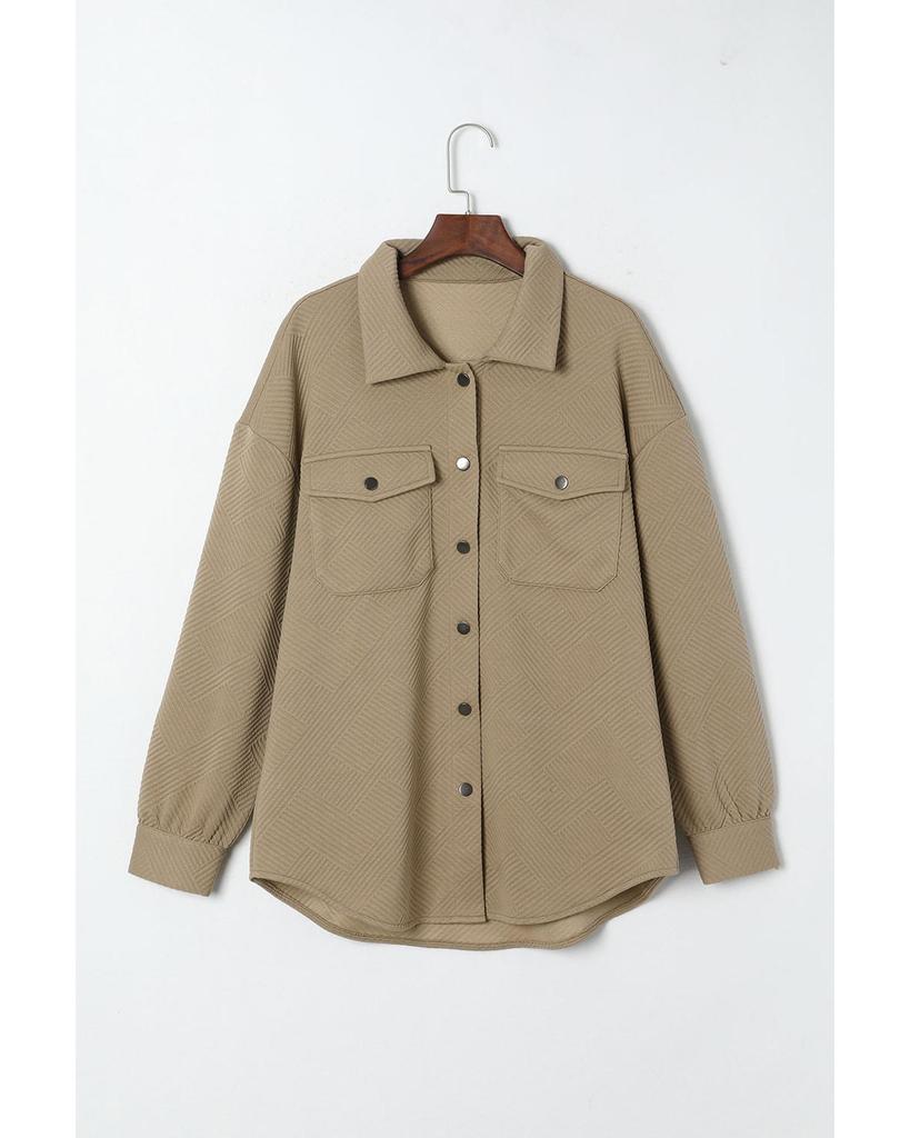 Azura Exchange Khaki Solid Textured Flap Pocket Buttoned Shacket