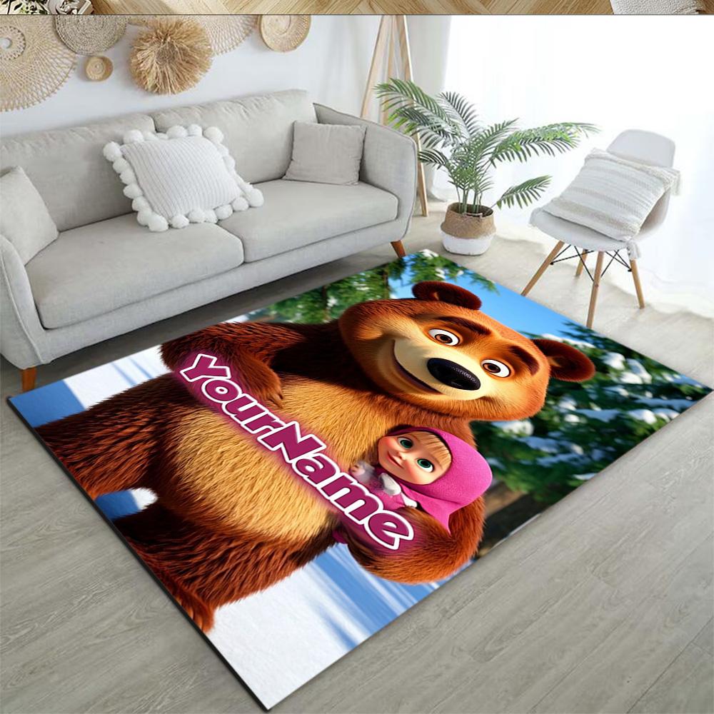 Masha Bear Personalized Name Floor Mat Design for Dining Room Living Rooms Decorate room Study room Anti-slip Rug Office home decor