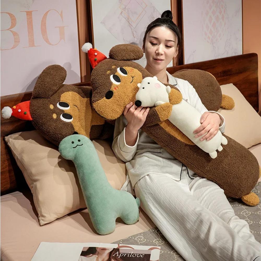 90/120CM Kawaii Long Sausage Dog Plush Pillow Cartoon Dachshund Holding Cat Bear Dinosaur Plush Toy Sleep Cushion Birthday Gift