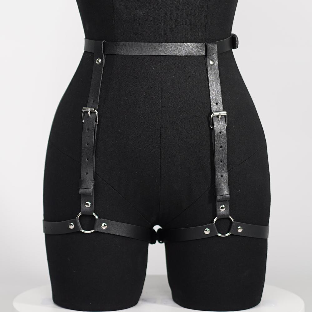 Damen Mode Harness Bein-Harness PU-Leder Verstellbar Nieten-Dekor Oberschenkel-Strumpfband Gothic Harness Bondage-Dessous