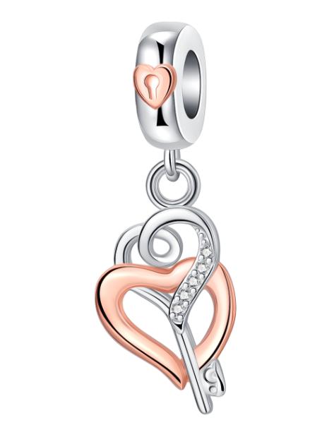 Authentic Copper LockandKey Beads Lucky Heart Shaped Key Charms Pendants Fit Bracelet Handmade Fine Jewellery Gift