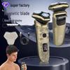 Double Ring 3-Blade Electric Shaver: Full Metal, Magnetic Suction Blade, Washable Men's Razor.