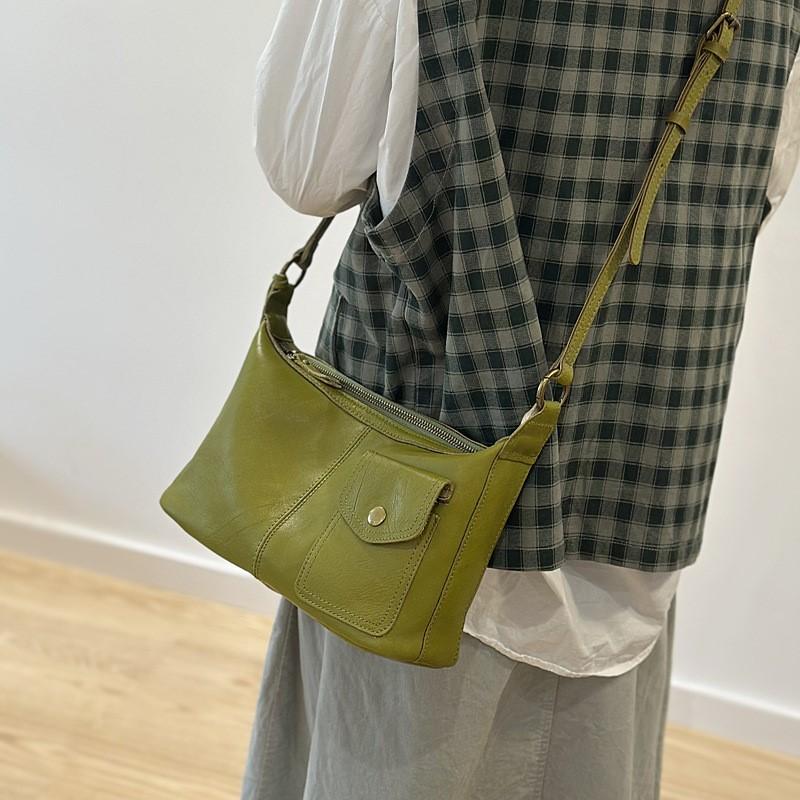 Johnature Genuine Leather Casual Women's Bag Soft Cowhide Solid Color Versatile Shoulder Crossbody Bag