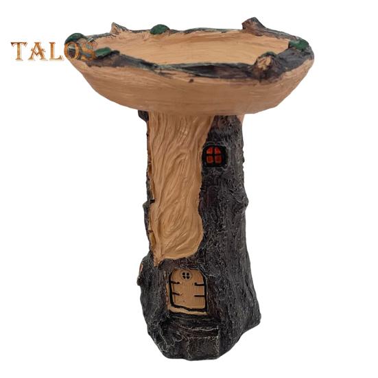 Hagefugl Mater Resin Statue Utendørs Terrasse Gård Plen Frittstående Eventyr Trehus Dyreskulptur Ornament Fuglebad Skål Vanning Fôring