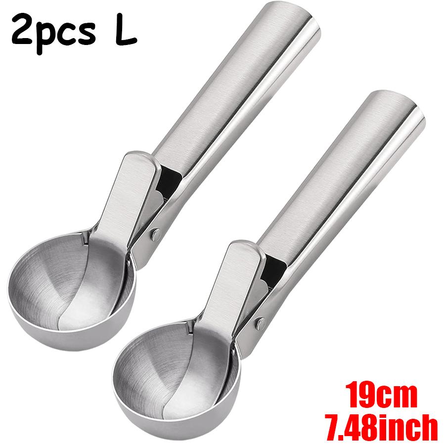 2pcs Dual Use Stainless Steel Ice Cream Circular Scoop Portable Fruit Scoop Metal Cookie Dough Scooper Kitchen Baking & Cooking