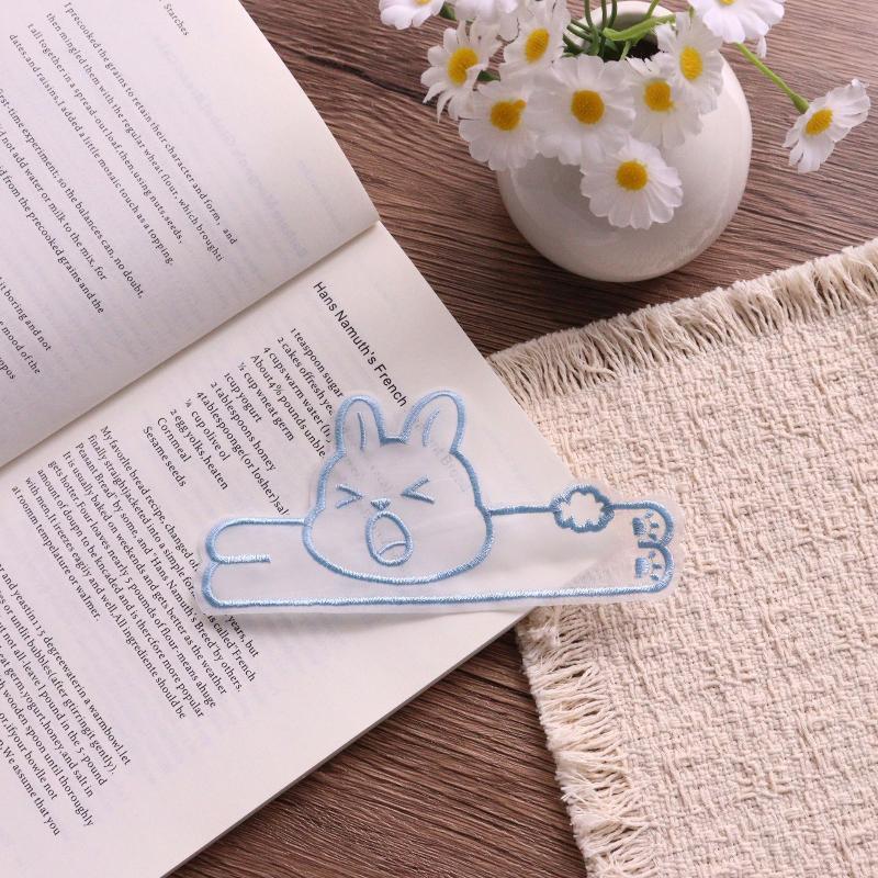 Cute Rabbit Embroidery Bookmarks Colorful Cartoon Transparent Page Marker For Students Reading Gift Daily Use