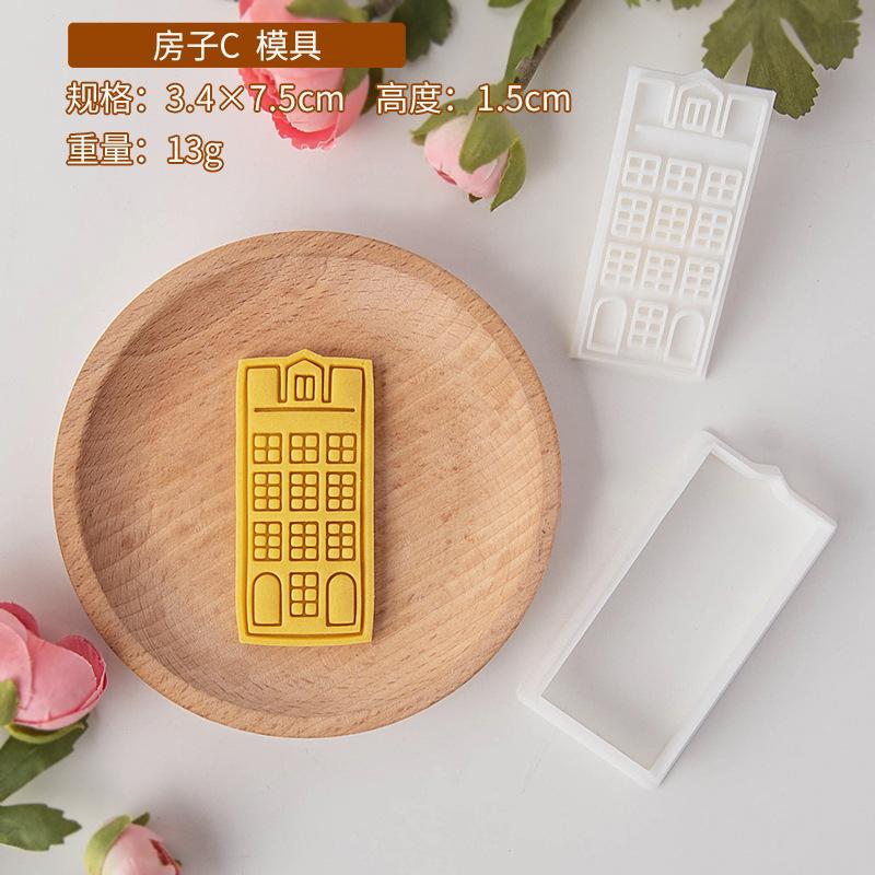 European Retro Architecture Cookie Cutters Amsterdam Buildings Shape DIY Biscuit Stamp Fondant Embosser Cake Decorating Tools