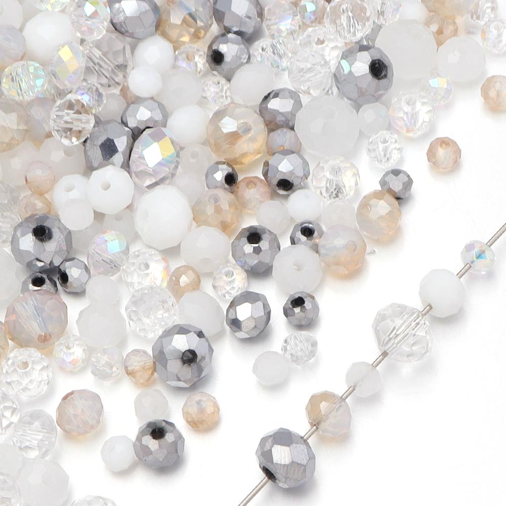 100-200 Stück 4 6 8 mm facettierte Glasperlen Weiß Gemischt Rondelle Kristall Lose Abstandshalter Perlen Für Schmuckherstellung DIY Armbänder Halskette
