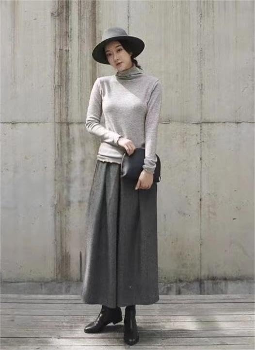 Syvent Loose Ankle 12F623 Wide-Leg Pants, Fluffy, 9-Cut Length, Warm, Autumn/Winter, Fit, Pants, 9-Cut Length, Flattering, Leg-Lengthening, Slimming,