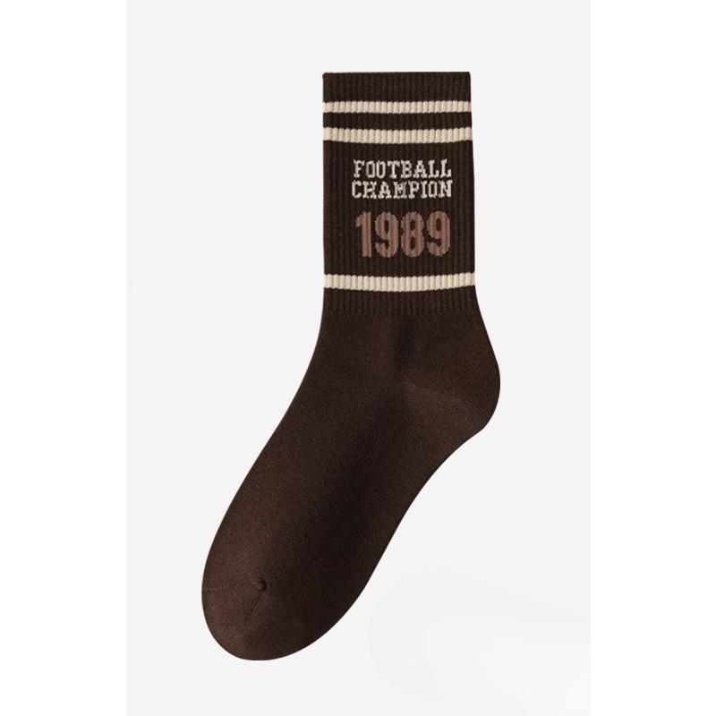 Women's Spring and Summer Versatile Socks, Anti-pilling Mid-calf Socks, Breathable Sports Cotton Socks, Boneless Seam Letter Socks