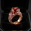 Luxury Female Red Zircon Big Stone Engagement Round Skeleton Ring Vintage Rose Gold Color Wedding Fashion Jewelry For Women